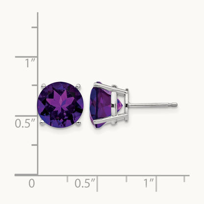 Amethyst Round Stud Earrings, 14K White Gold