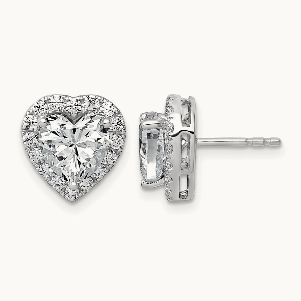 Heart Halo Post Earrings, 0.50-7.25 ct tw Lab-Grown Diamond — 3 1/2 ct, VS (Best), 14K White Gold