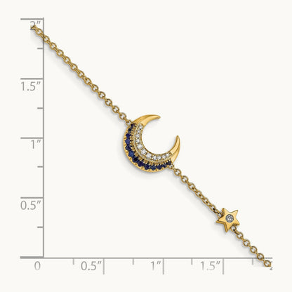 Diamond and Sapphire Moon and Star 7in Bracelet, 14K