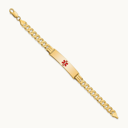 Medical Red Enamel Curb Link ID Bracelet, 14K