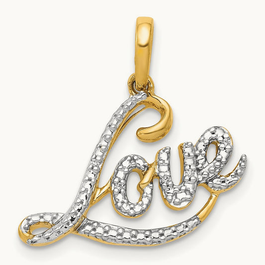 w/Rhodium .02ct. Diamond LOVE Pendant, 14K