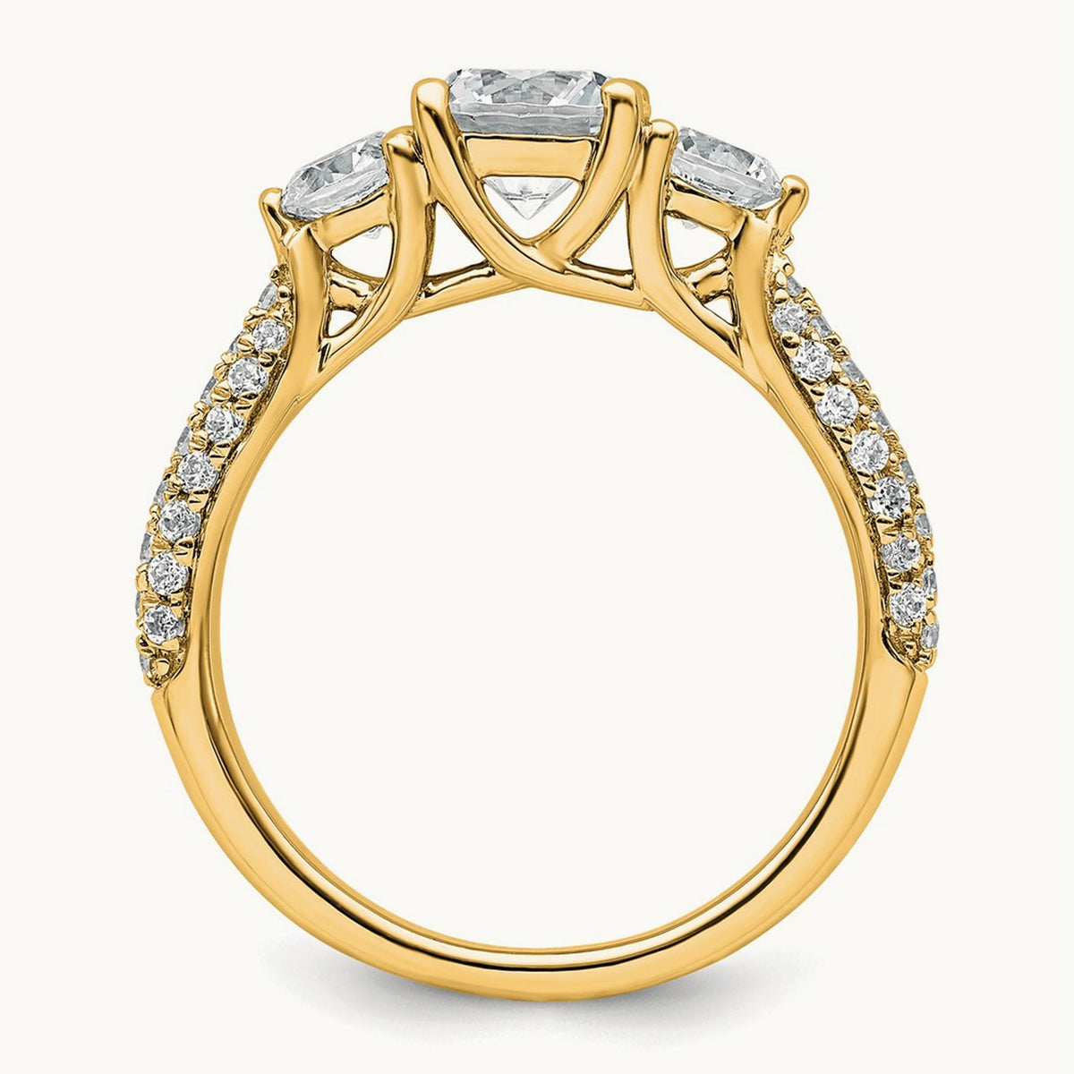 Round 3 Stone Engagement Ring, 0.50-3.75 ct tw Lab-Grown Diamond — 1 3/4 ct, VS (Best) · Certified, 14K Yellow Gold