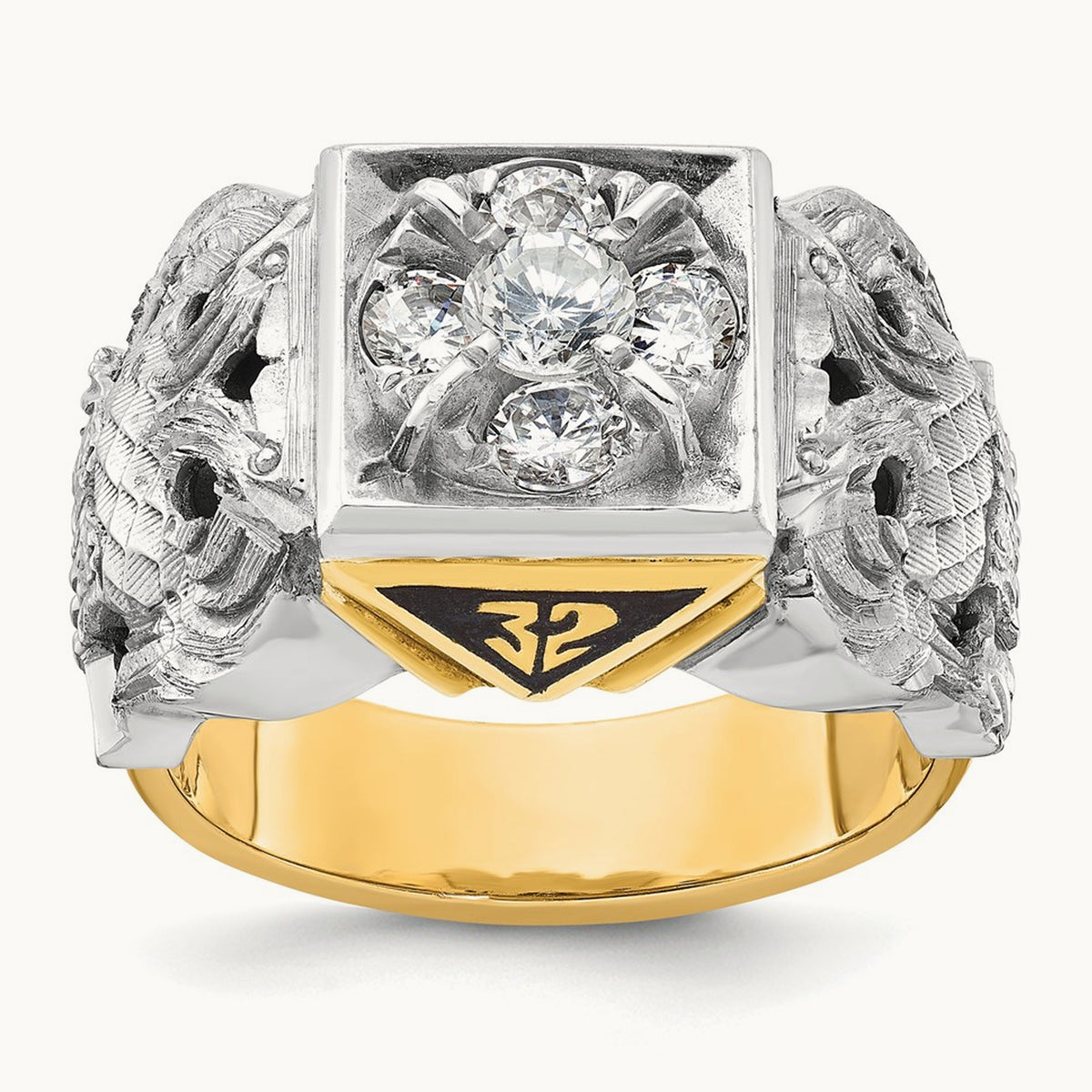 14ktt IBGoodman Men's Enamel & Dia 32nd Scottish Rite Masonic Ring
