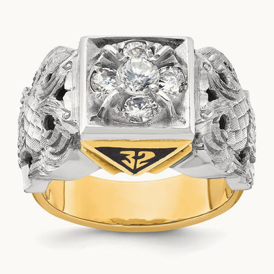 14ktt IBGoodman Men's Enamel & Dia 32nd Scottish Rite Masonic Ring
