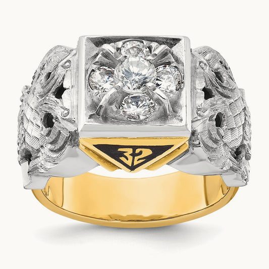 14ktt IBGoodman Men's Enamel & Dia 32nd Scottish Rite Masonic Ring