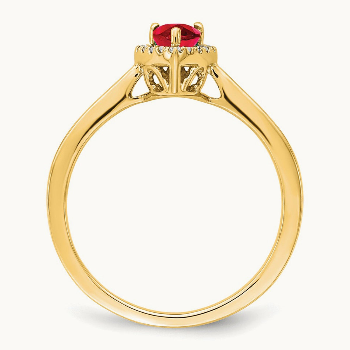 Pear Ruby and Diamond Halo Ring, 14K