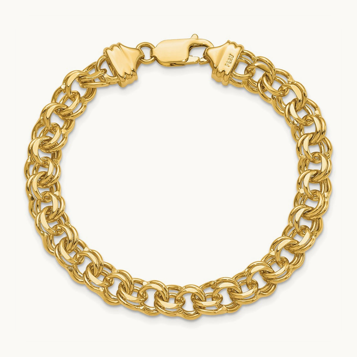 7in Solid Double Link Charm Bracelet — 14K Yellow Gold, 7.5mm