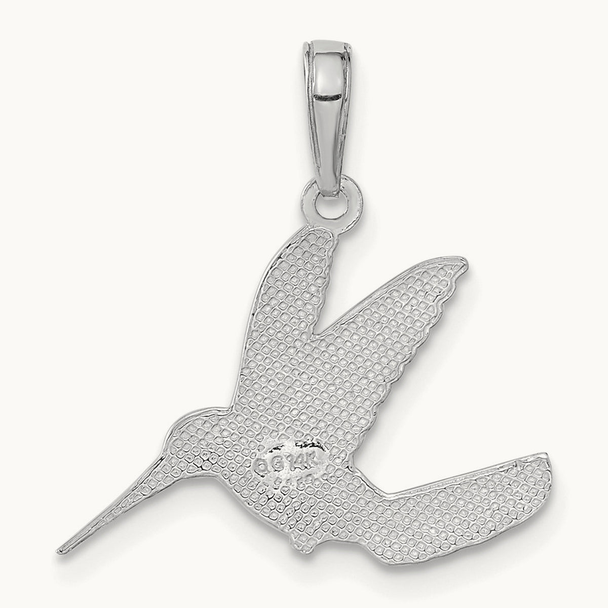 Polished Hummingbird in Flight Pendant — 14K White Gold