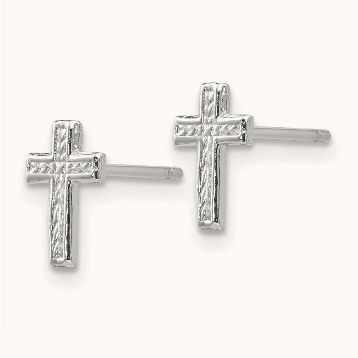 Polished Cross Post Earrings — 14K White Gold, 8.35mm