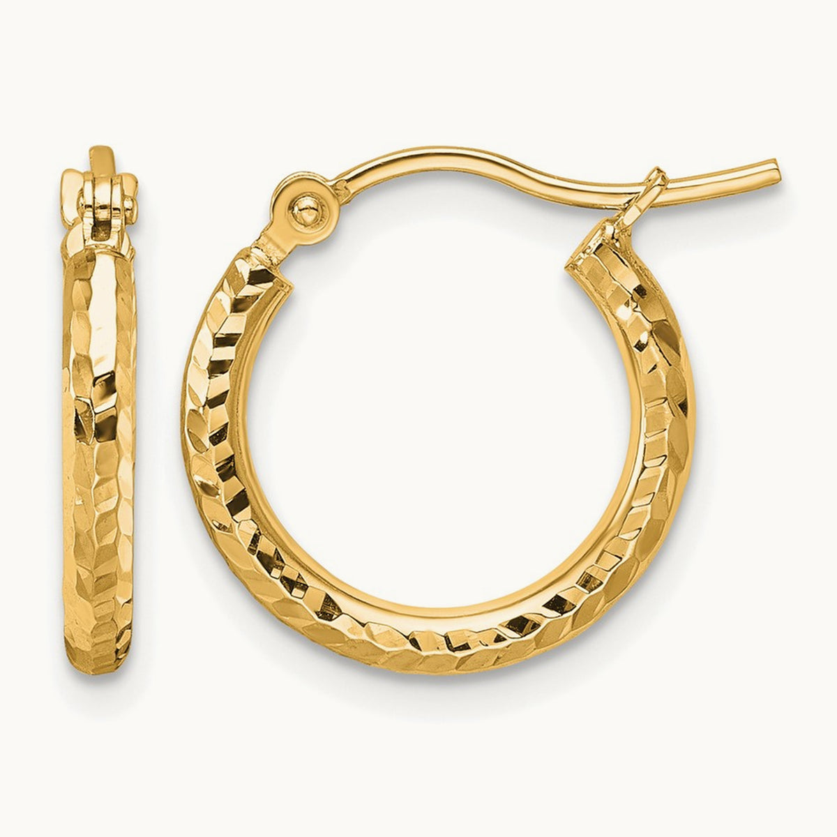 Diamond-cut Round Tube Hoop Earrings — 10K Yellow Gold