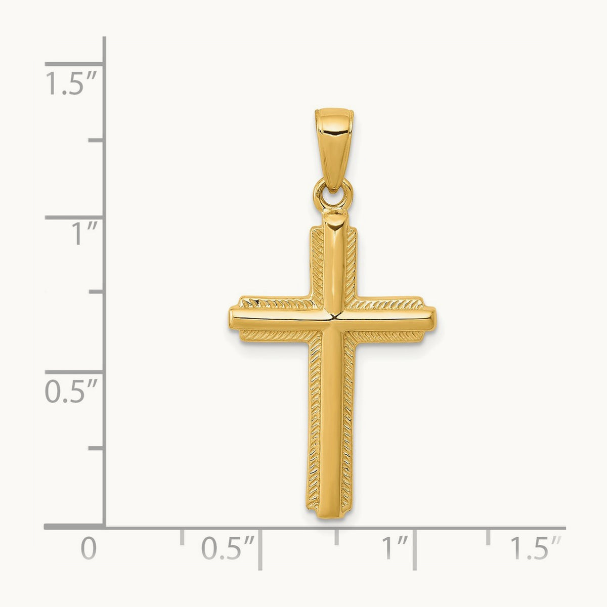 Cross with Striped Border Pendant, 14K