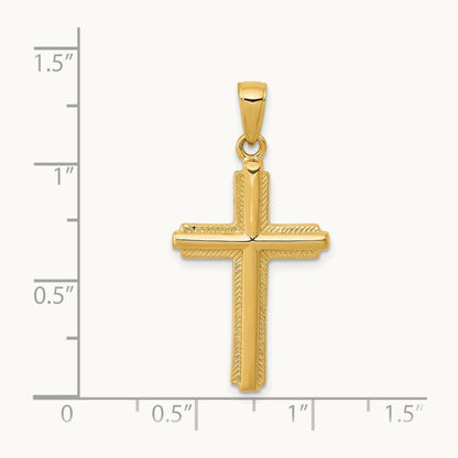 Cross with Striped Border Pendant, 14K
