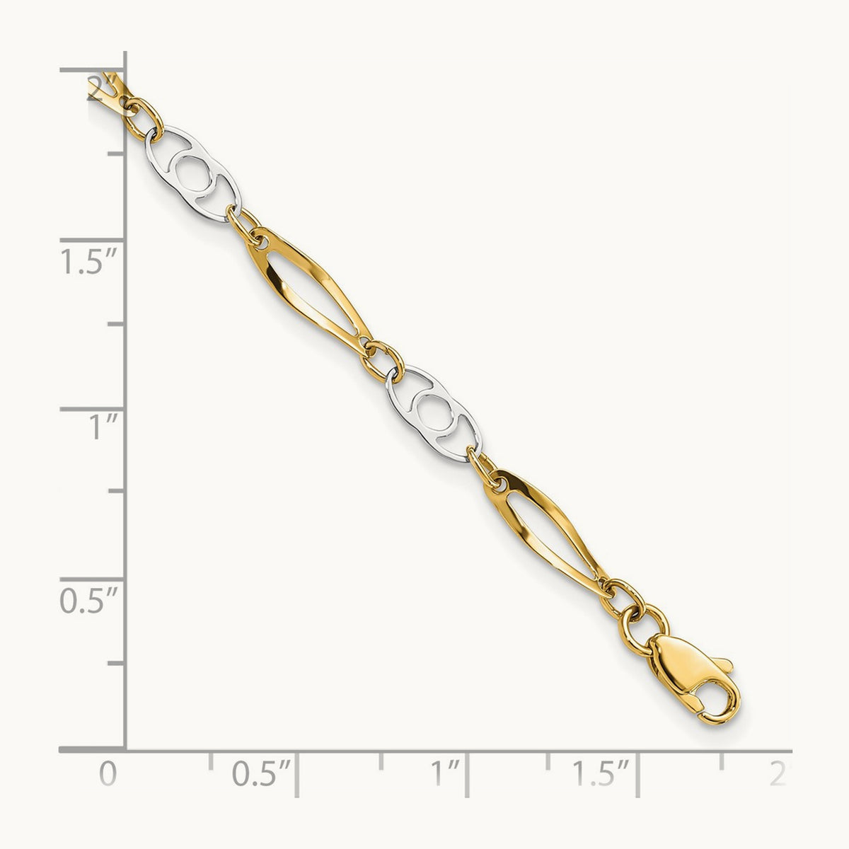 7in Polished Fancy Link Bracelet — 14K Two-Tone Gold