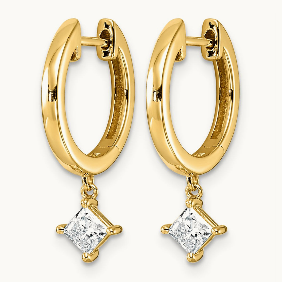 Dangle Princess Hoop Earrings, 0.25-0.50 ct tw Lab-Grown Diamond — 1/2 ct, 14K Yellow Gold