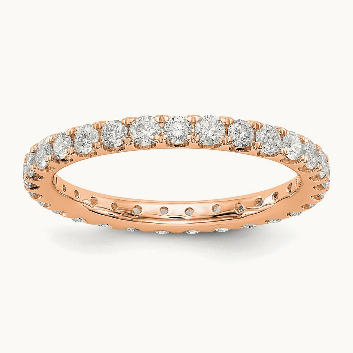 Polished U Shared Prong Diamond Eternity Band, 1.00 ct tw — 14K Rose Gold
