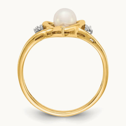 Freshwater Cultured Pearl and Diamond Heart Ring — 14K Yellow Gold, 7