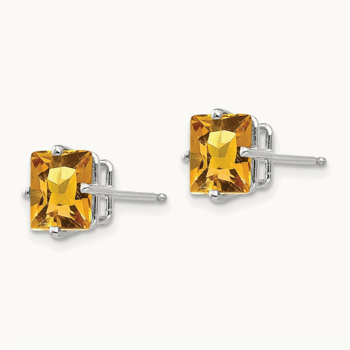 Princess Cut Citrine Earrings, 7mm, 14K White Gold