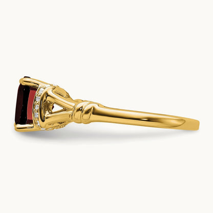 Garnet and Diamond Ring — 14K Yellow Gold, 7