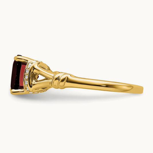 Garnet and Diamond Ring — 14K Yellow Gold, 7