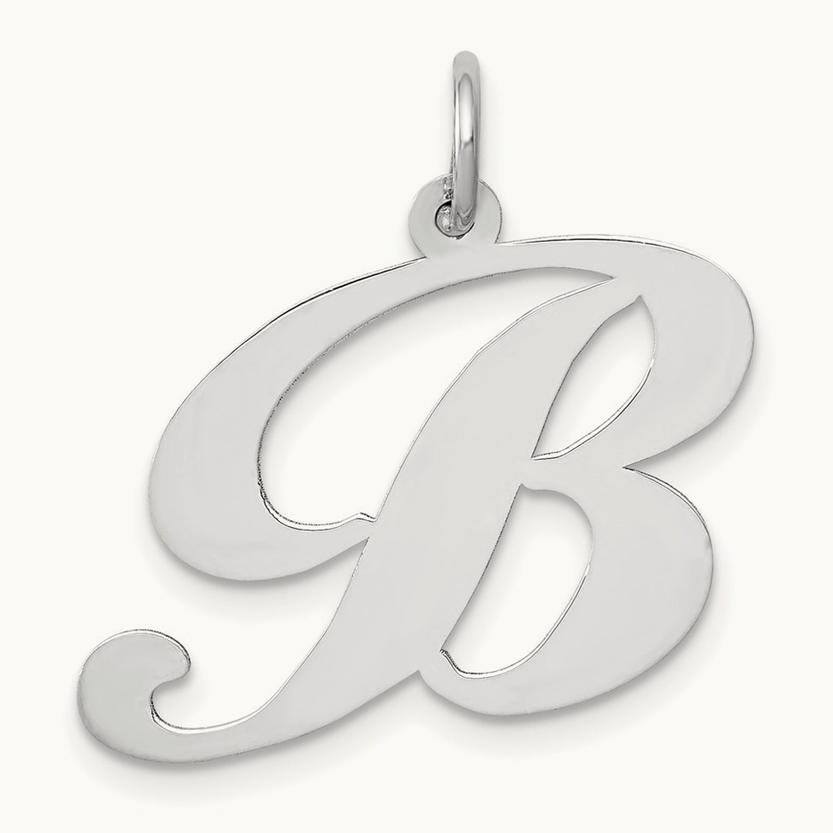 Large Fancy Script Initial Charm — 14K White Gold, B