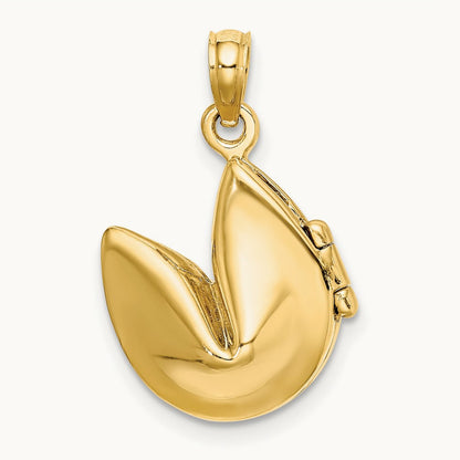 3-D Opens Fortune Cookie Charm, 14K