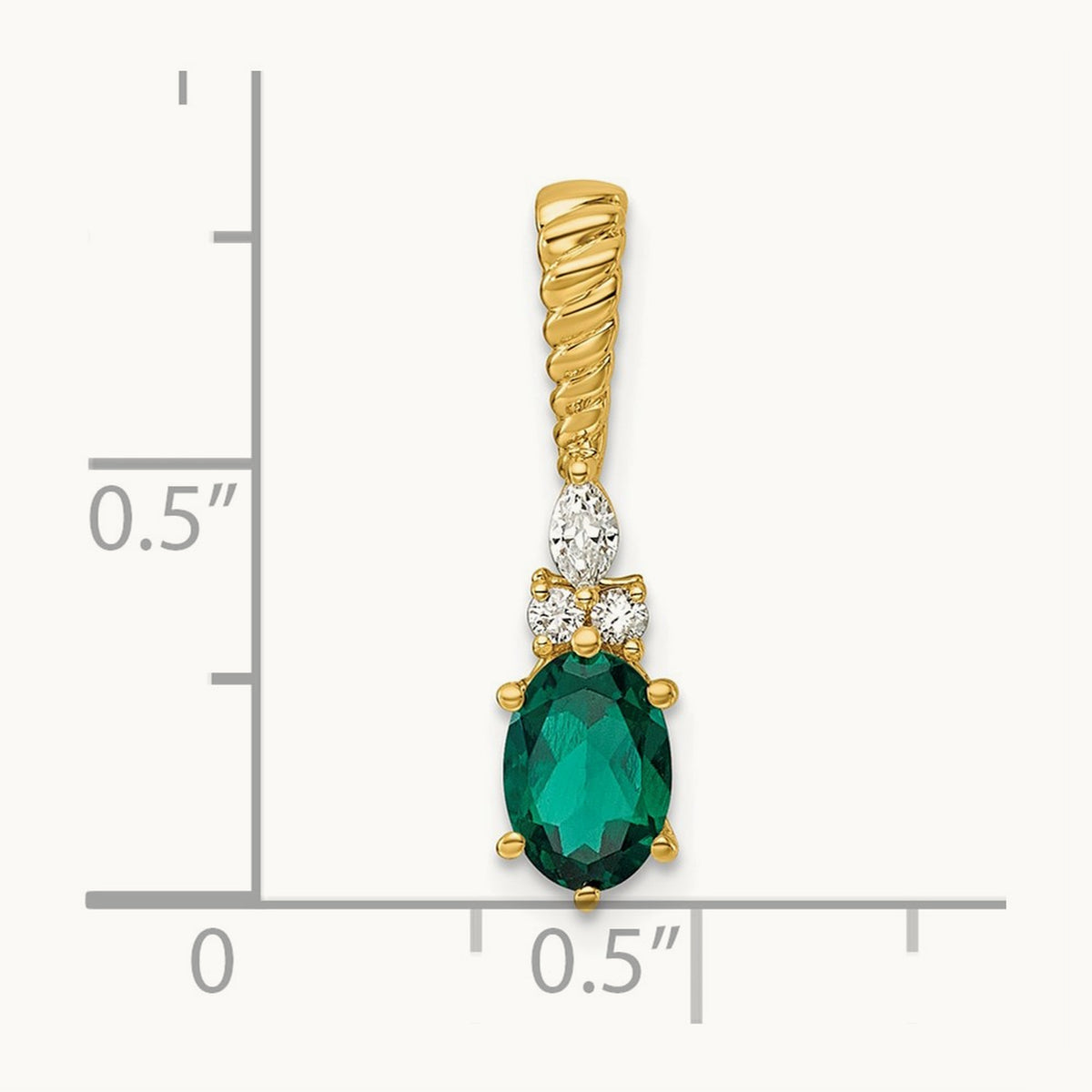 Polish Diamond and Lab Created Emerald Twisted Chain Slide — 14K Yellow Gold