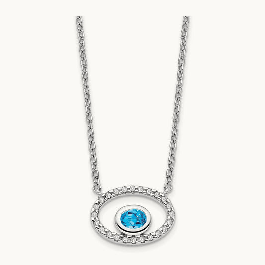 Oval Blue Topaz and Diamond 18in. Necklace, 14K White Gold