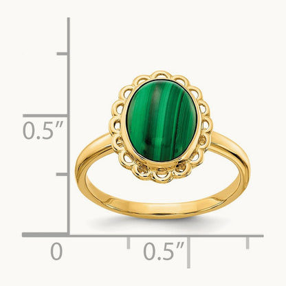 10x8mm Malachite Cabochon Ring, 14K