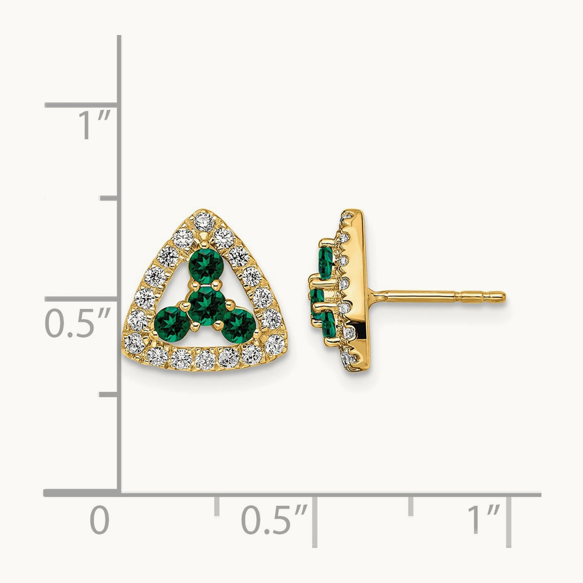 Created Emerald Triangle Post Earrings, 0.25 ct tw Lab-Grown Diamond — 14K Yellow Gold