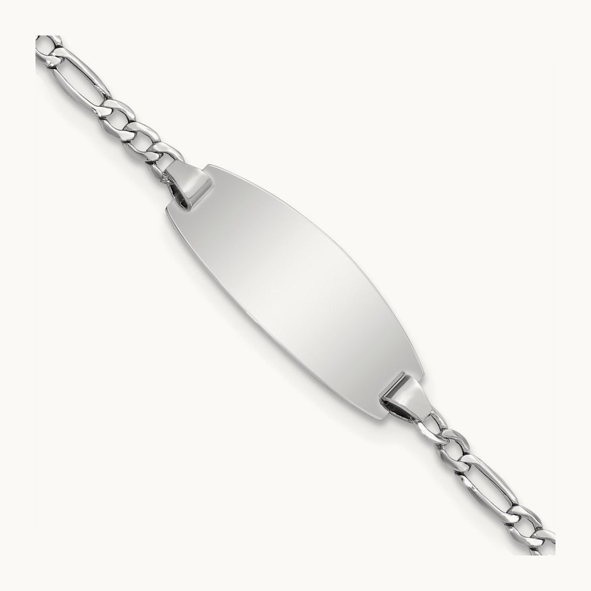 Semi-Solid Oval Figaro ID Bracelet — 14K White Gold, 5.5mm