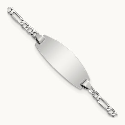 Semi-Solid Oval Figaro ID Bracelet — 14K White Gold, 5.5mm