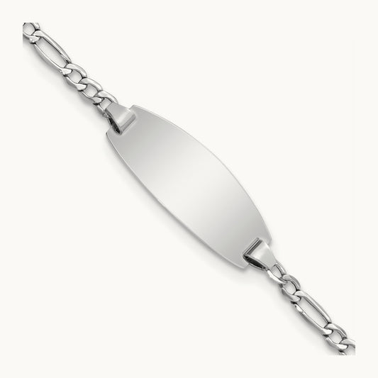 Semi-Solid Oval Figaro ID Bracelet — 14K White Gold, 5.5mm
