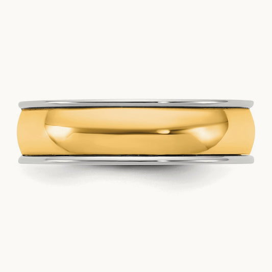 W/Y Half Round Wedding Band, 6mm, 14K Two-tone