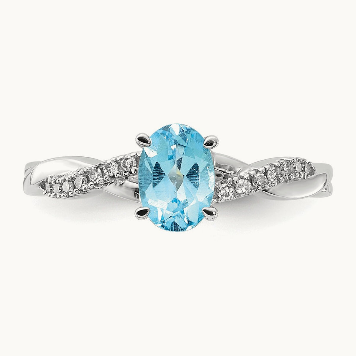 Oval Blue Topaz and Diamond Ring — 14K White Gold, 7