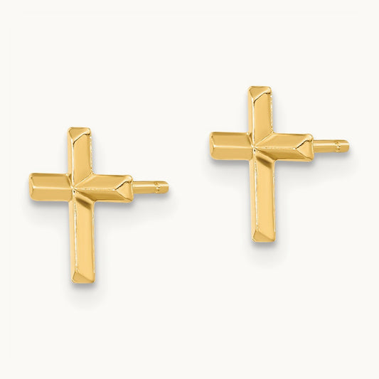 Madi K Polished 3D Cross Post Earrings, 14K