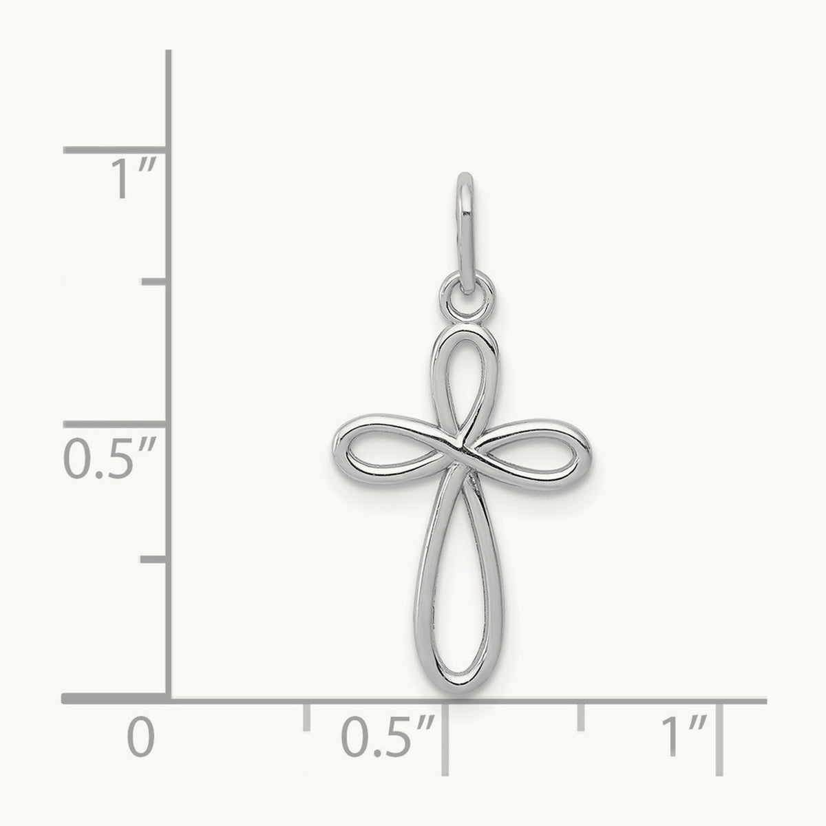 Polished Small Ribbon Cross Pendant — 14K White Gold, 23mm