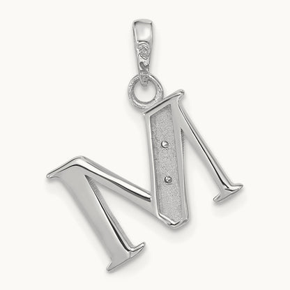 Diamond Letter M Initial Pendant, 14K White Gold