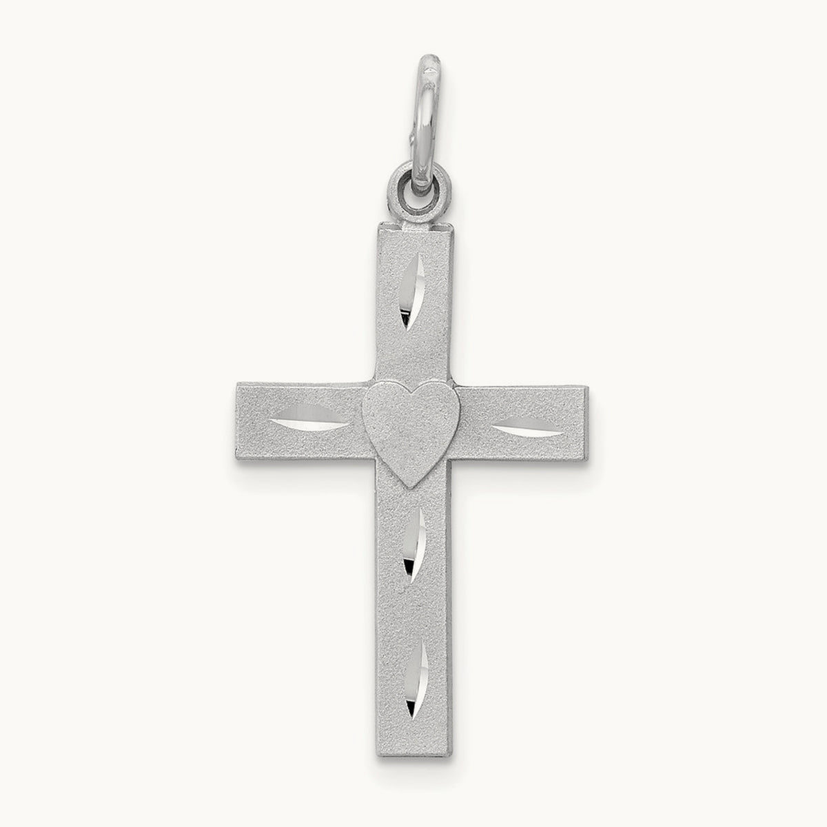 Diamond-cut Latin Cross Charm, 14K White Gold