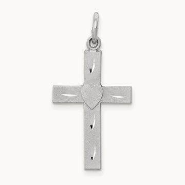 Diamond-cut Latin Cross Charm, 14K White Gold