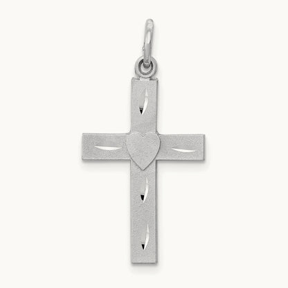 Diamond-cut Latin Cross Charm, 14K White Gold