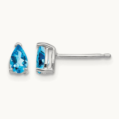 5x3mm Pear Blue Topaz Earrings, 14K White Gold