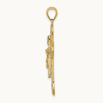 Textured Crucifix W/ Arrow Charm, 14K