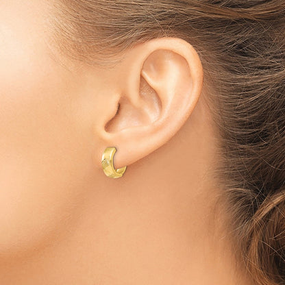 Polished and Satin Hinged Hoop Earrings — 14K Yellow Gold