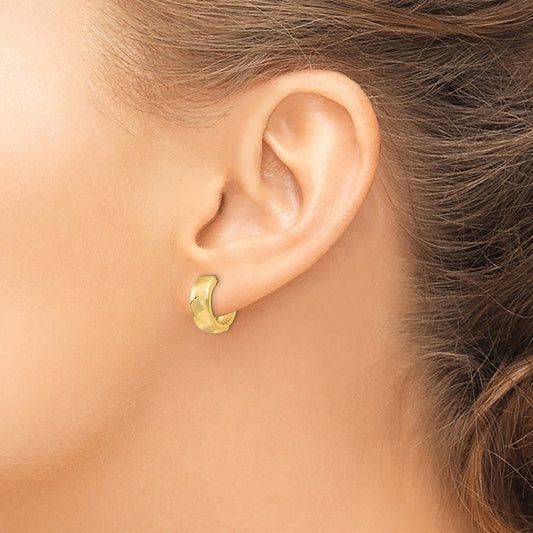 Polished and Satin Hinged Hoop Earrings — 14K Yellow Gold