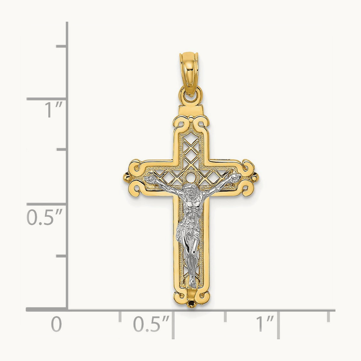 Fancy Crucifix Charm — 14K Two-Tone Gold