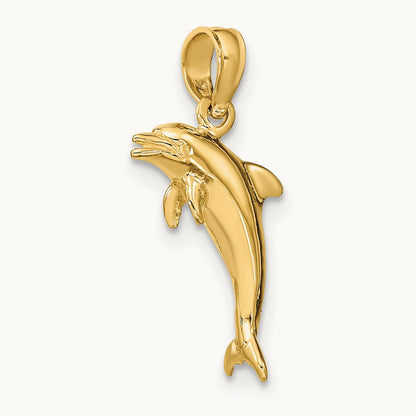 3-D Polished Mini Dolphin Jumping Charm, 14K