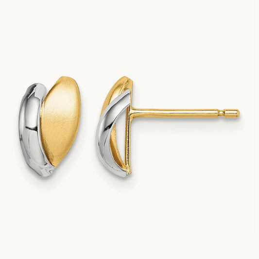 w/Rhodium Madi K Satin Leaf Post Earrings, 14K