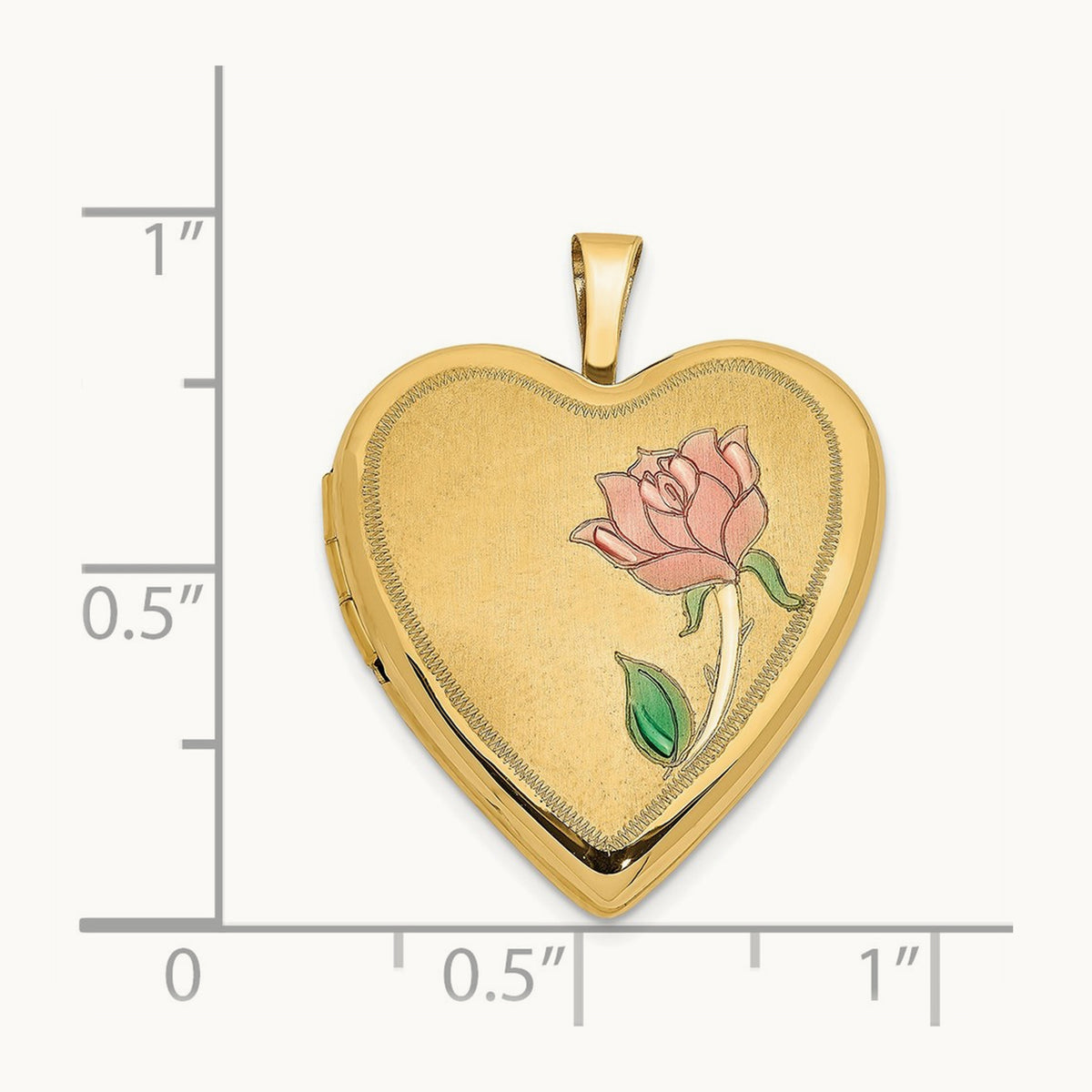 Enamel Rose Heart Locket, 20mm, 14K