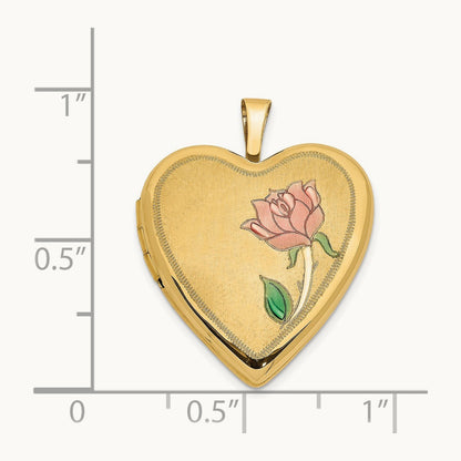 Enamel Rose Heart Locket, 20mm, 14K