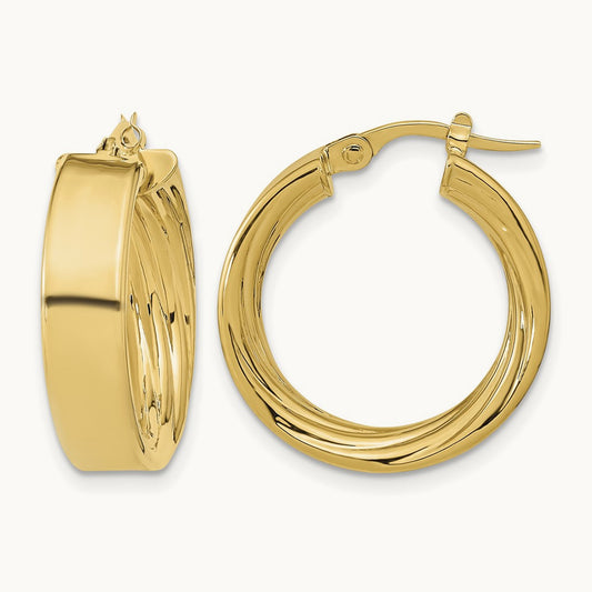 Polished and Textured Inside Hoop Earrings, 14K